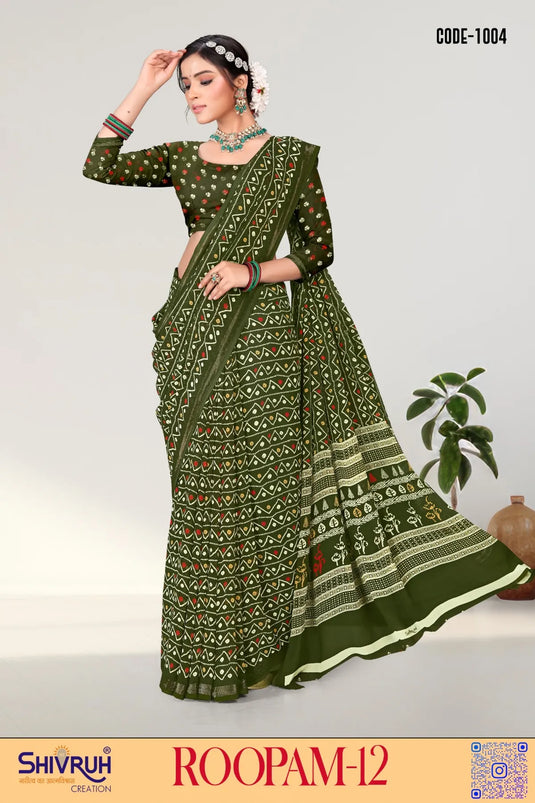 Printed Georgette weaving Border Saree with Blouse For Women