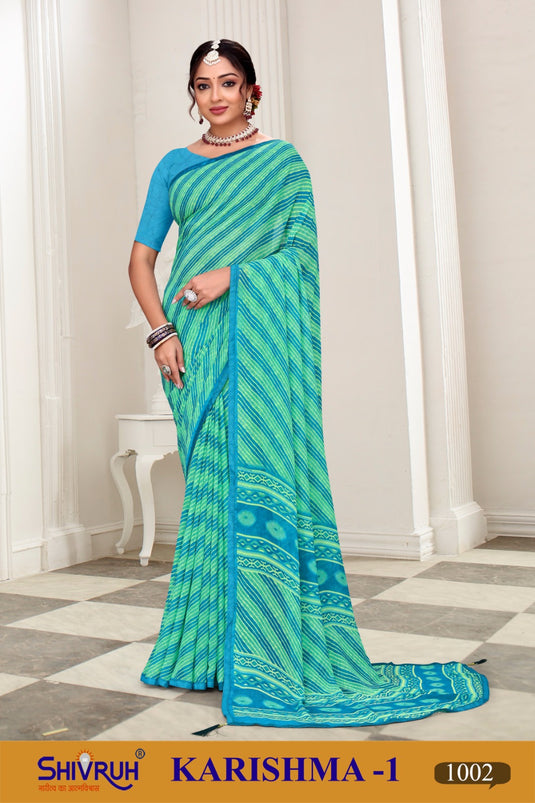 Latest saree in shimmer net with pearl detailing