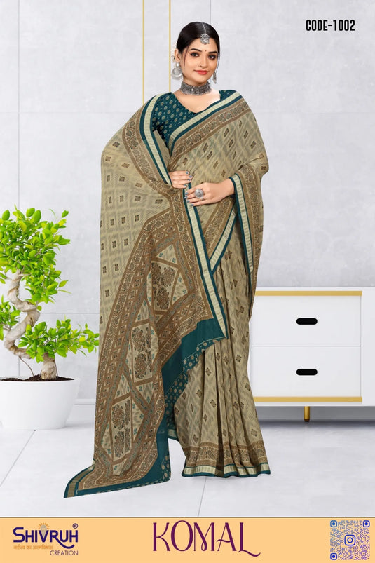 Moss Chiffon Mirror Touch design saree with blouse for women