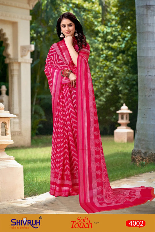 Soft chiffon Woven Border Laheriya Saree with Blouse For Women