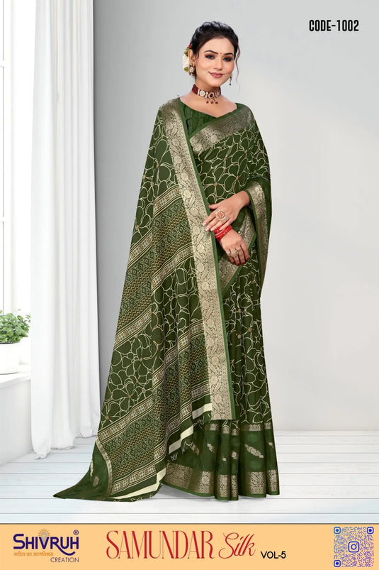 Exotic Cotton Floral print Weaving zari Saree