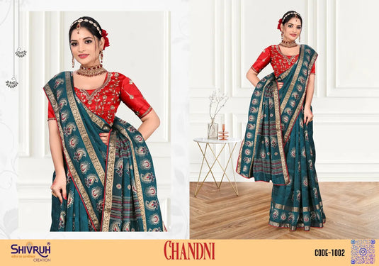 Latest saree printed in geometric and floral fusion