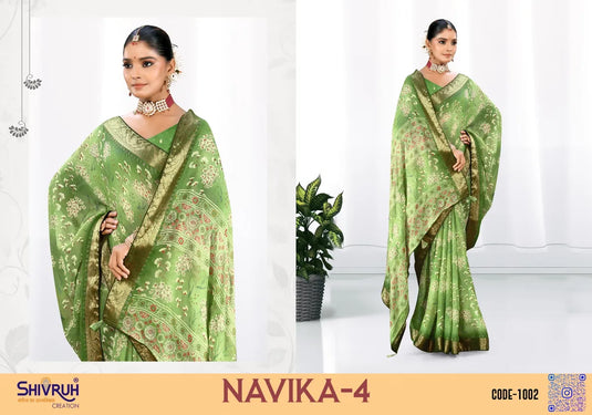 Moss Chiffon Floral print Swarovski saree with blouse for women