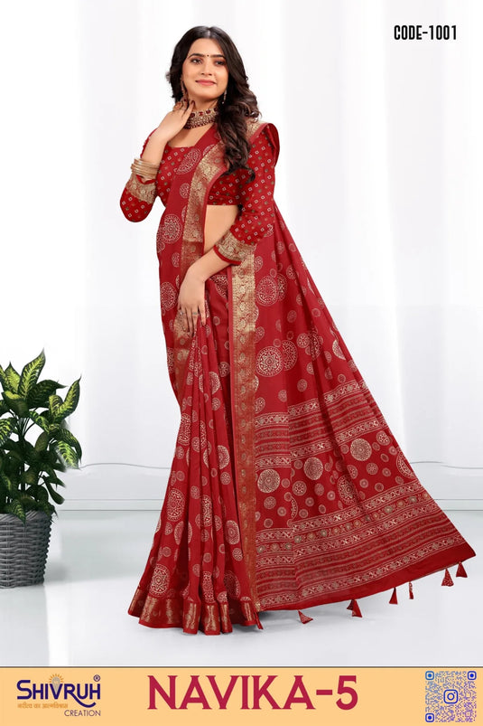 Moss Chiffon Circular Motif print saree with blouse for women