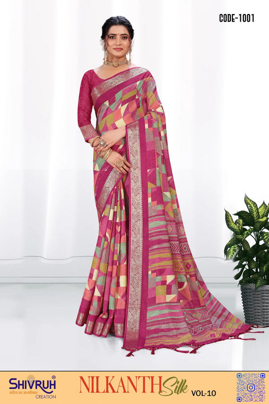 Dola Silk Geometrical Print saree with blouse for women