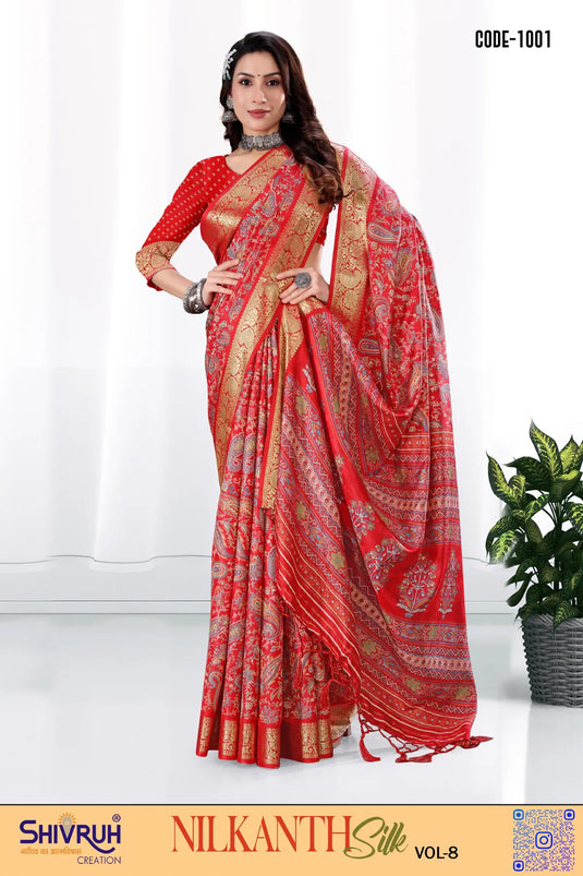 Dola Silk Paisley Print saree with blouse for women