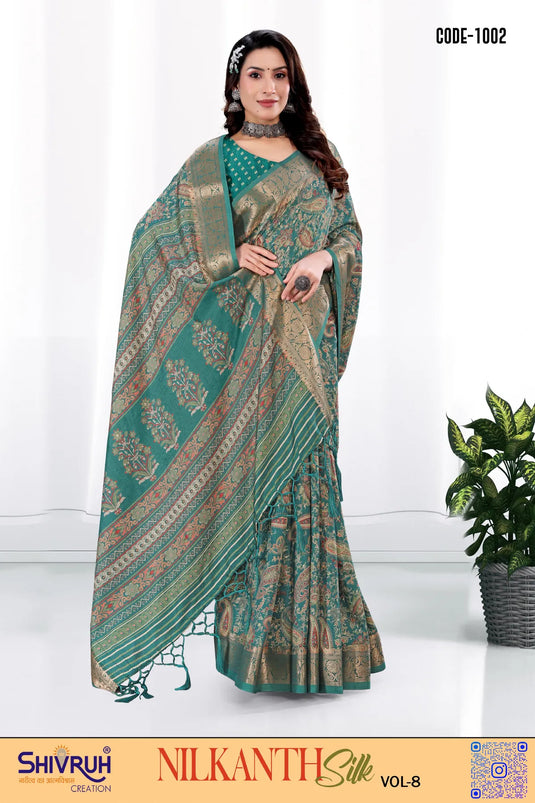 Dola Silk Paisley Print saree with blouse for women