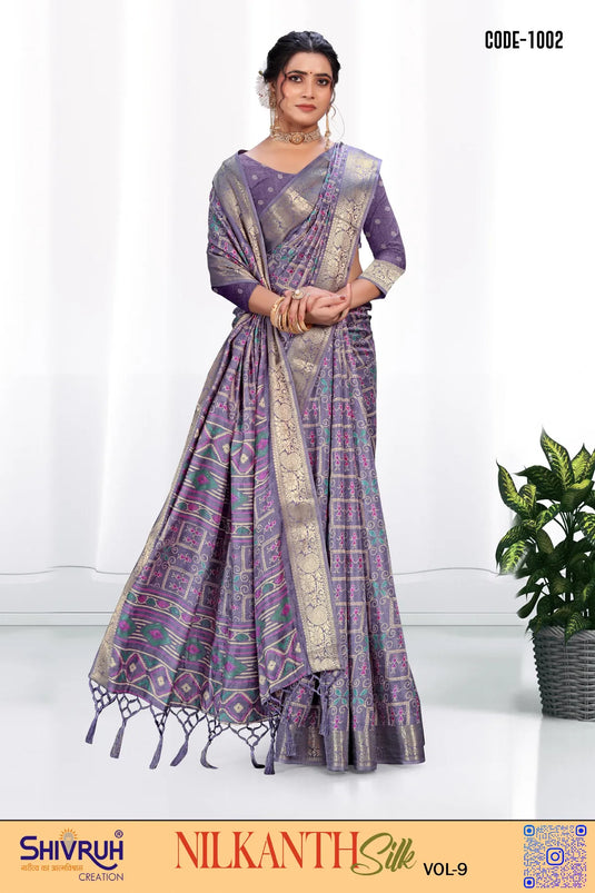 Dola Silk Geometrical Print saree with blouse for women