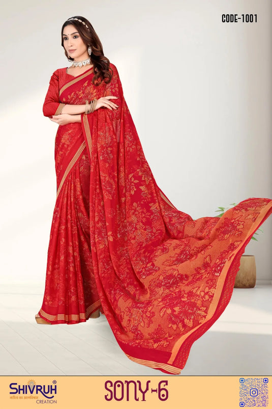 Pretty Soft Crepe Digital Print Weaving Saree