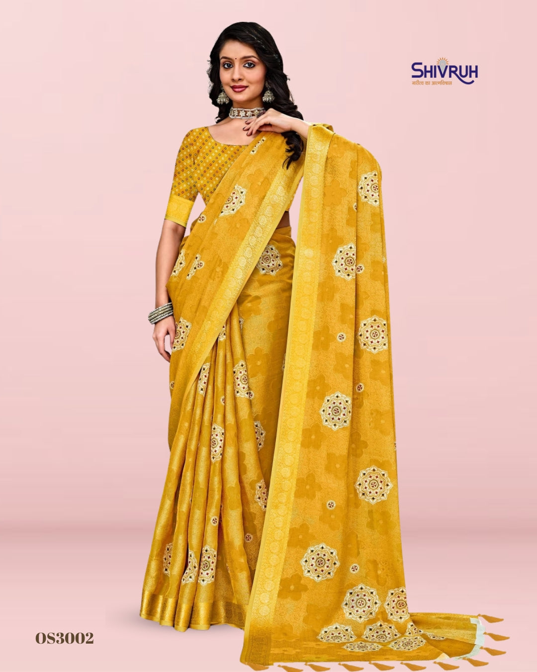 SHIVRUH Organza Saree with Self Jacquard Jaal and Rich Jacquard Border
