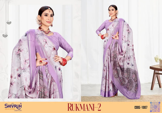 Moss Chiffon weaved Printed Border Saree with Blouse For Women