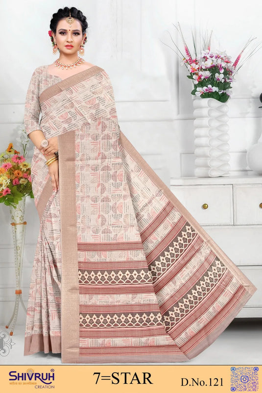 Multicolor Cotton Digital Print Jacquard Border Saree For Women