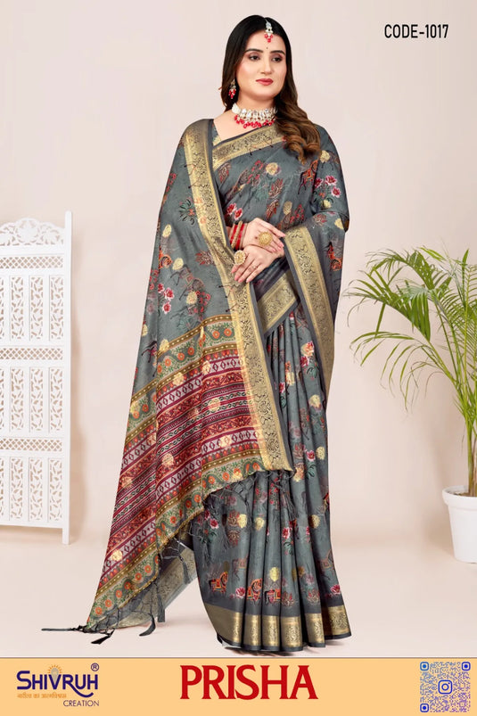 Women saree in pistachio green with zari lace