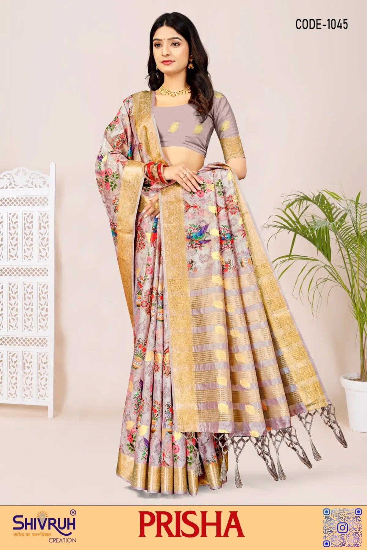 Leheriya saree with contrast border and tassels