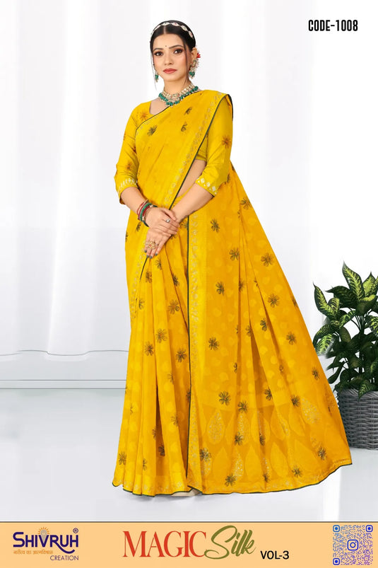 Women's Georgette Brasso cut Swarovski Saree