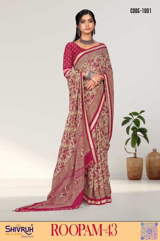 Traditional georgette Floral Print Saree with Blouse