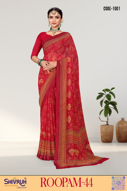 Latest georgette Floral Print Saree Blouse set