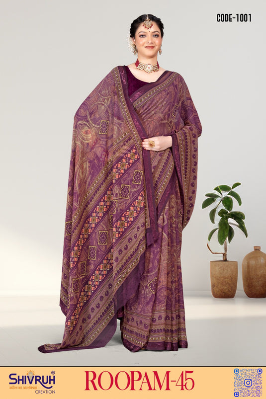 Georgette Floral Print Saree with Blouse for women