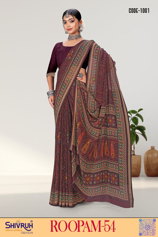 SHIVRUH rose gold georgette saree with matching blouse – perfect wedding saree for women