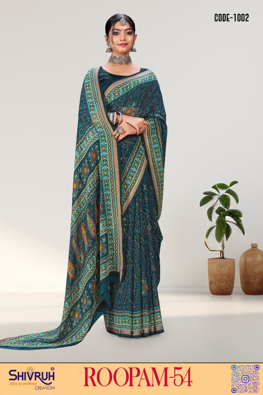 Elegant firozi saree in georgette by SHIVRUH – lightweight saree for women weddings