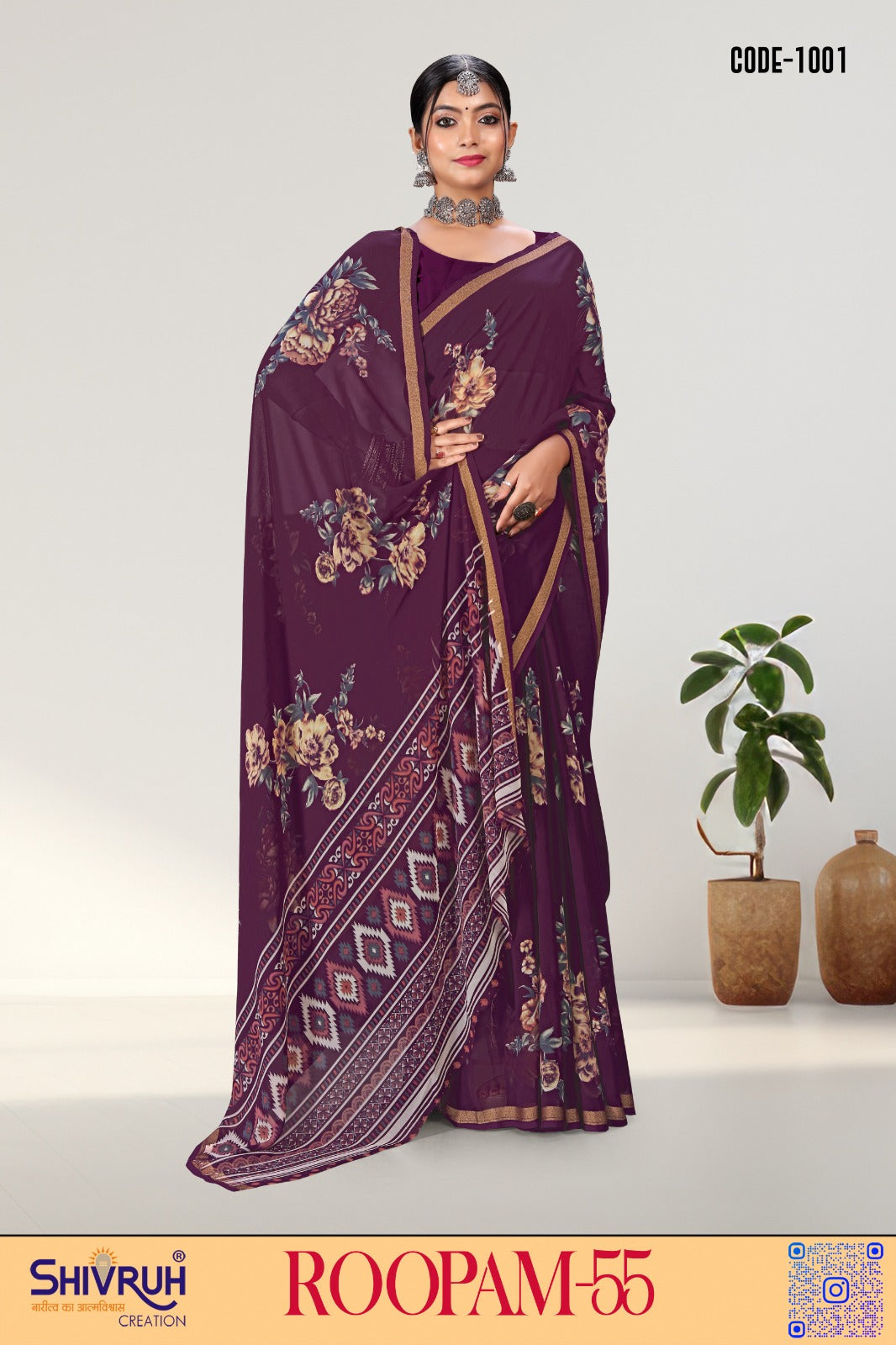 SHIVRUH georgette saree in purple – lightweight saree for women with designer blouse