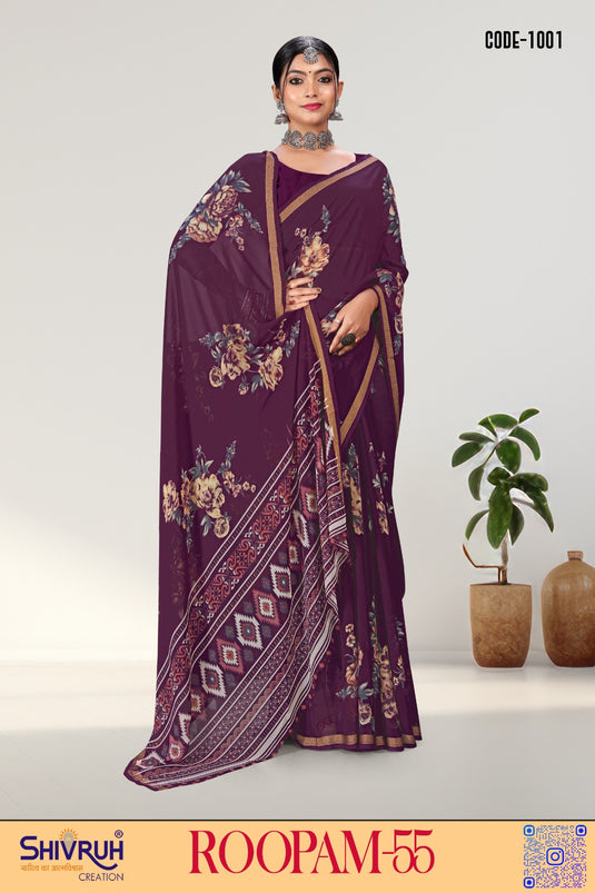 SHIVRUH georgette saree in purple – lightweight saree for women with designer blouse