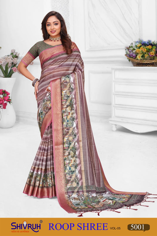 Cotton saree with hand block print by SHIVRUH.