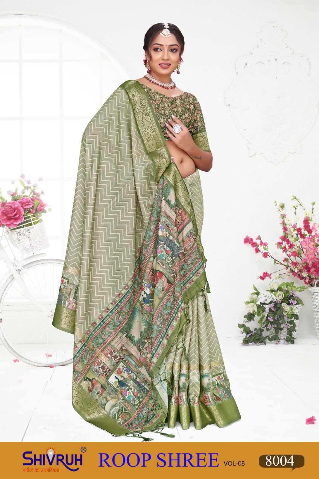 SHIVRUH cotton saree in pastel shade for daily wear.