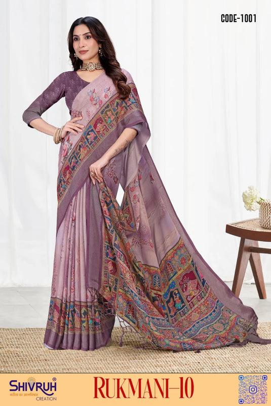 Moss Chiffon Digital print saree with blouse for women