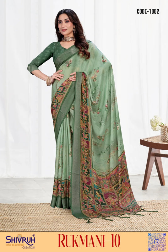 Moss Chiffon Digital print saree with blouse for women