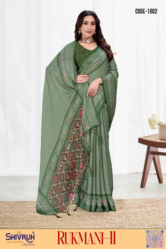 Moss Chiffon Digital print saree with blouse for women