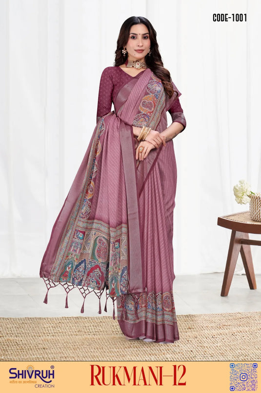 Moss Chiffon Digital print saree with blouse for women