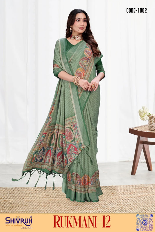 Moss Chiffon Digital print saree with blouse for women
