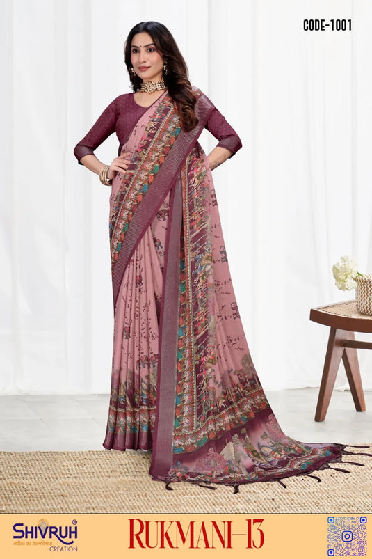 Moss Chiffon Digital print saree with blouse for women