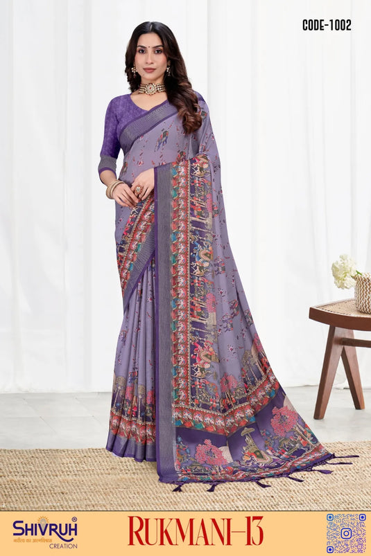 Moss Chiffon Digital print saree with blouse for women