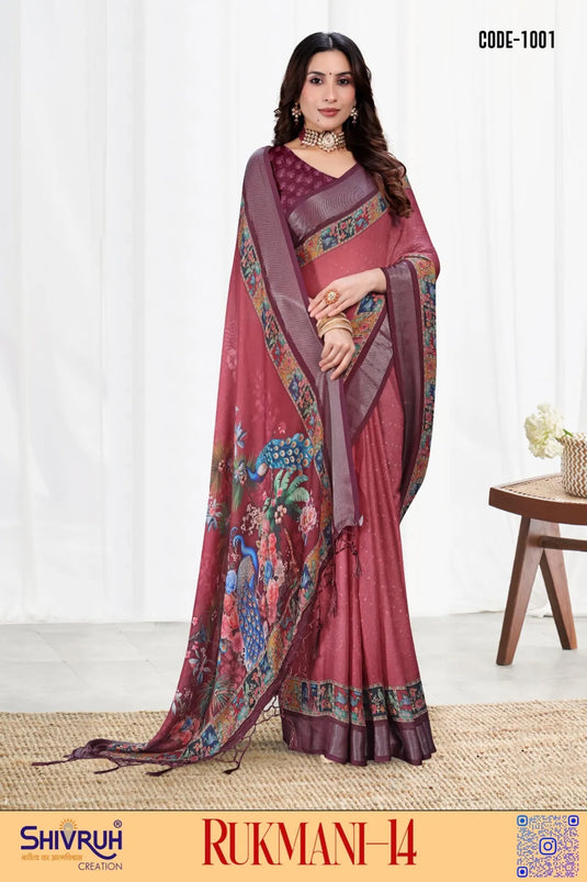 Moss Chiffon Digital print saree with blouse for women