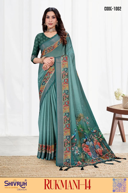 Moss Chiffon Digital print saree with blouse for women