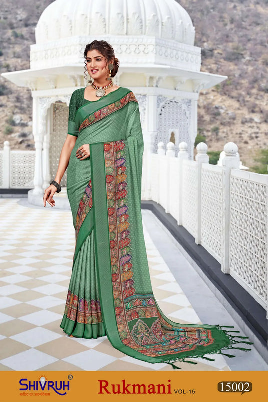 Moss Chiffon Digital print saree with blouse for women
