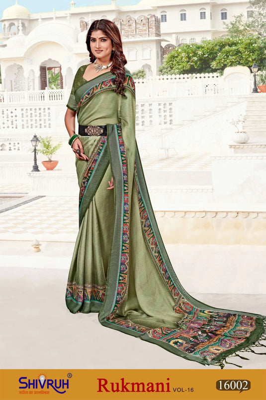 Moss Chiffon Digital print saree with blouse for women