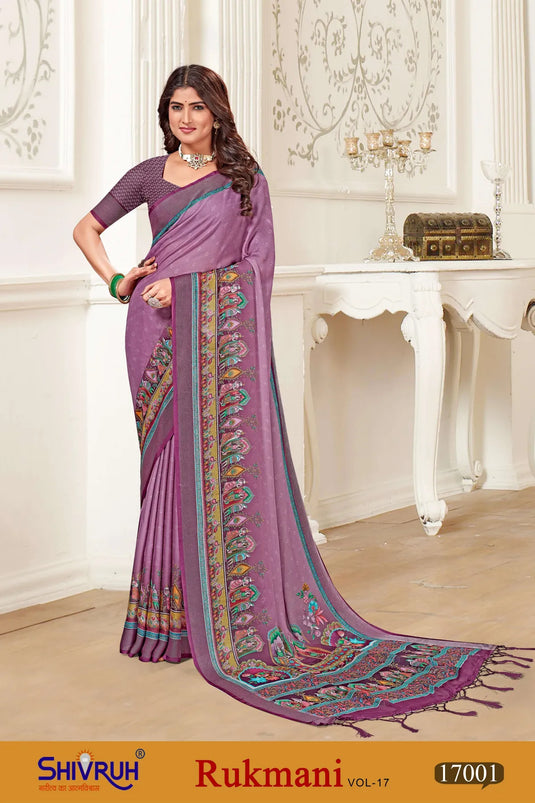 Moss Chiffon Digital print saree with blouse for women