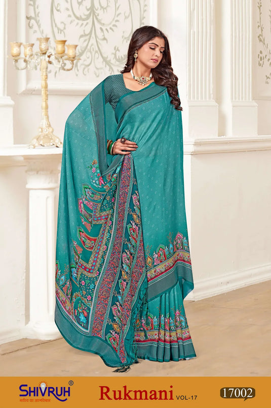 Moss Chiffon Digital print saree with blouse for women
