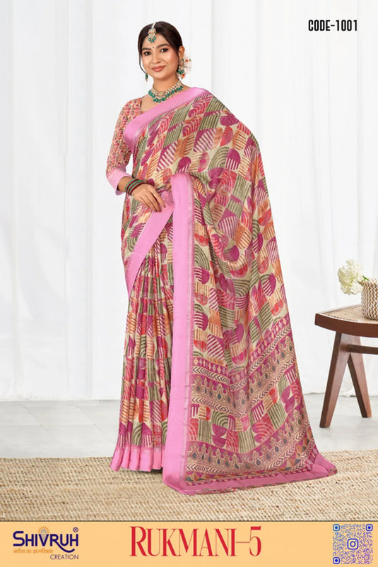 Multicolor Digital Print Moss Chiffon Festival wear saree
