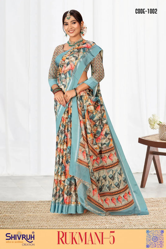Multicolor Digital Print Moss Chiffon Party wear saree