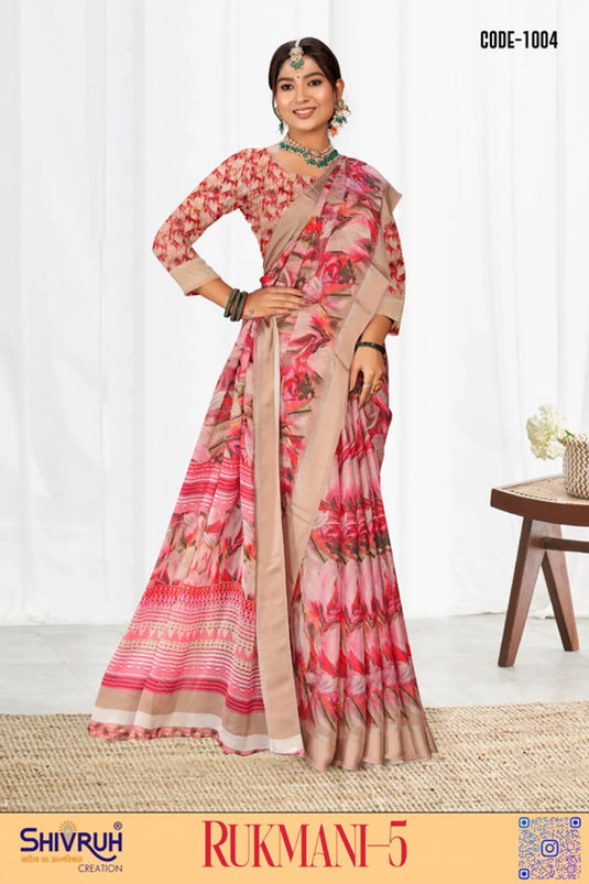 Multicolor Digital Print Moss Chiffon Designer wear saree
