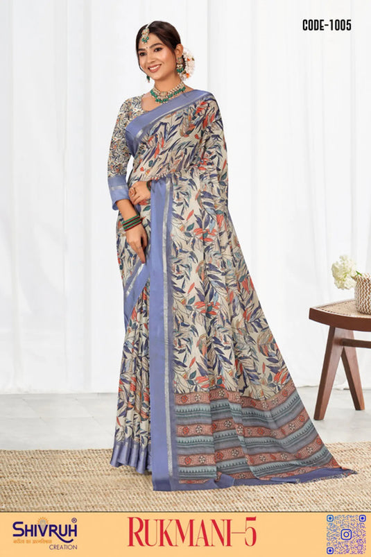 Multicolor Digital Print Moss Chiffon Office wear saree
