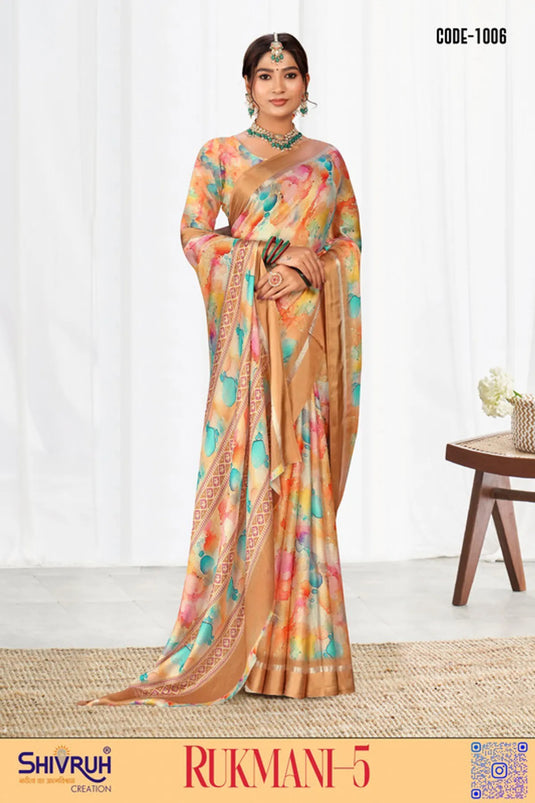 Multicolor Digital Print Moss Chiffon Evening wear saree