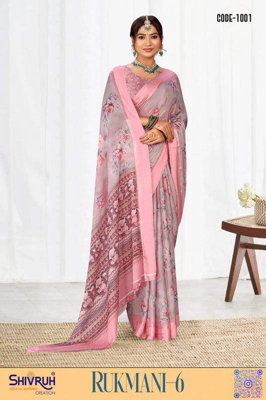 Multicolor Digital Print Moss Chiffon Festival wear saree