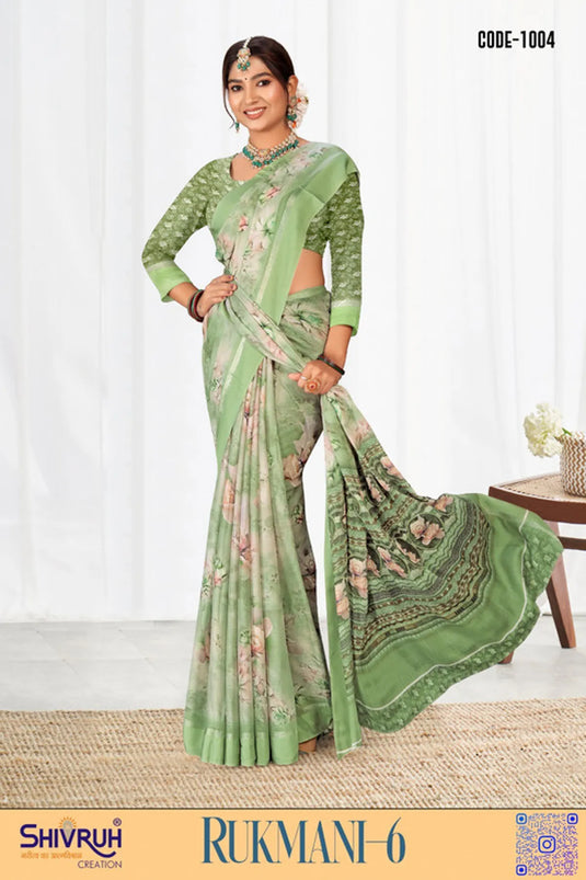 Multicolor Digital Print Moss Chiffon Designer wear saree