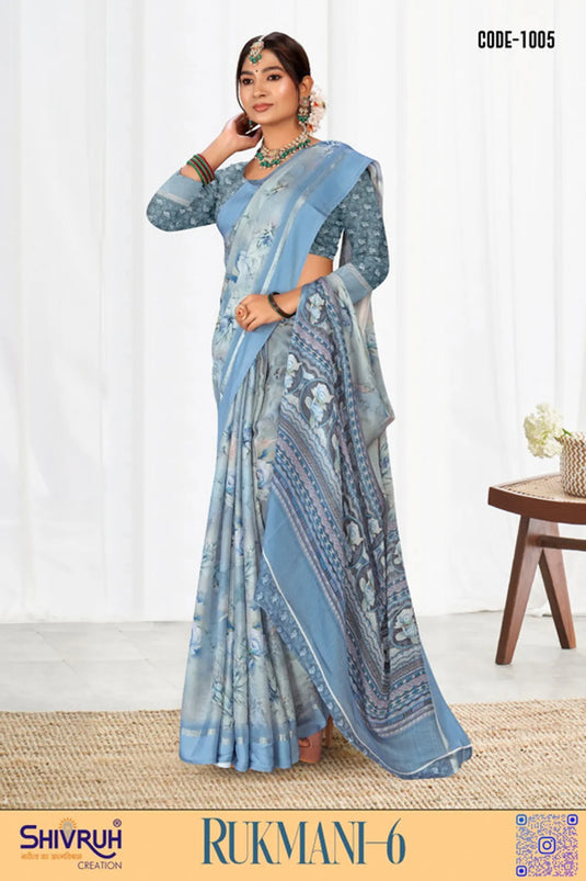 Multicolor Digital Print Moss Chiffon Office wear saree