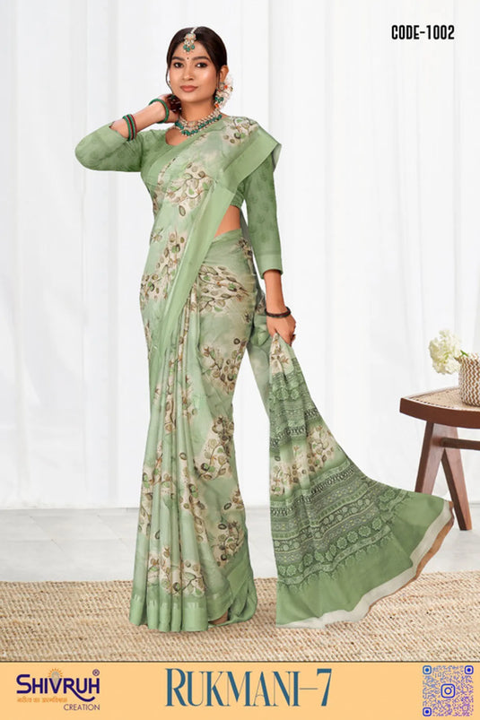 Multicolor Digital Print Moss Chiffon Party wear saree